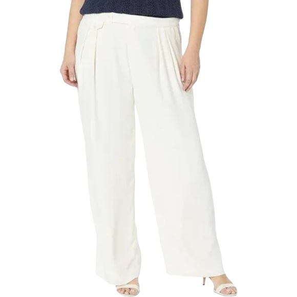 Lauren Ralph Lauren Georgette Double Pleat Wide Leg Trousers Winter Cream 14W - Picture 2 of 6